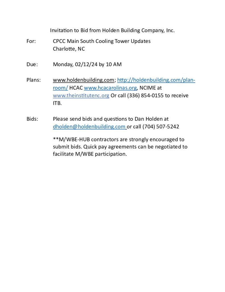 CPCC Main South Cooling Tower Update – Charlotte, NC