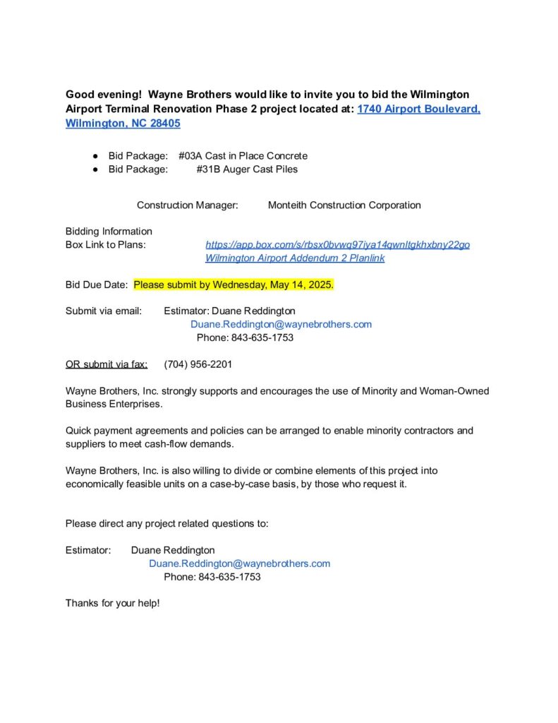 Wilmington Airport Terminal Renovation Phase 2 – Wilmington, NC