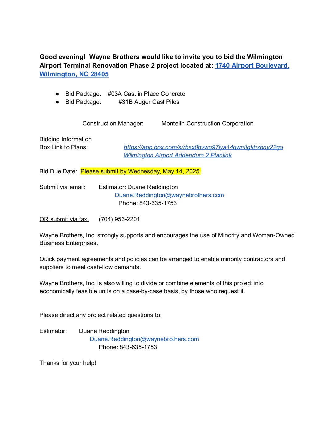 Wilmington Airport Terminal Renovation Phase 2 – Wilmington, NC